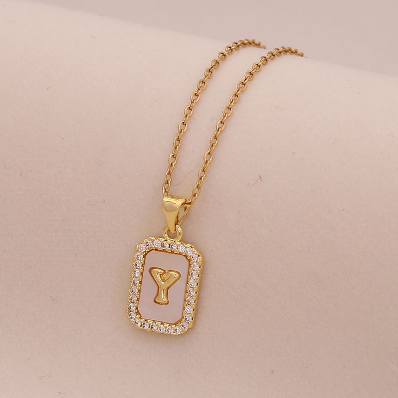 A Copper Diamond 26 Letter Square Necklace