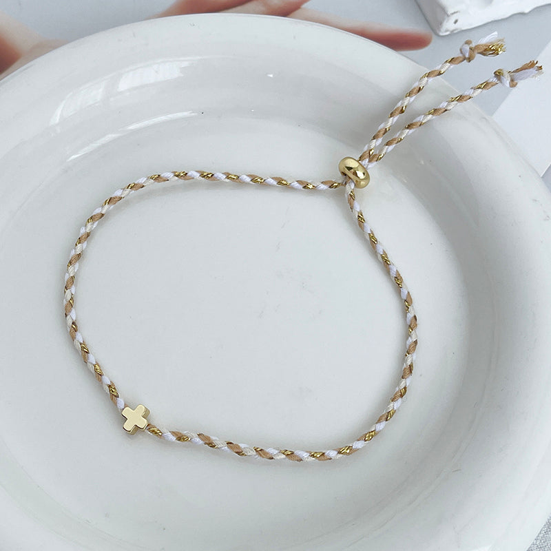 White Copper Cross Braided Bracelet