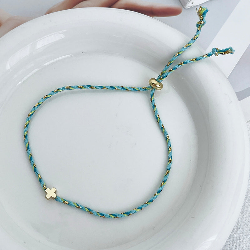 White Copper Cross Braided Bracelet