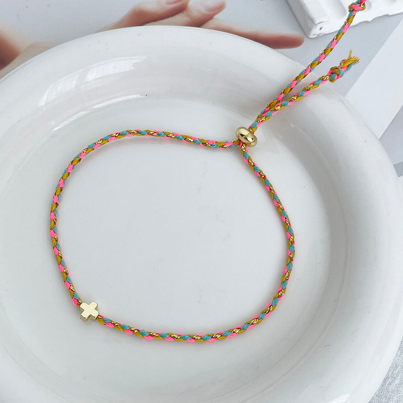 White Copper Cross Braided Bracelet