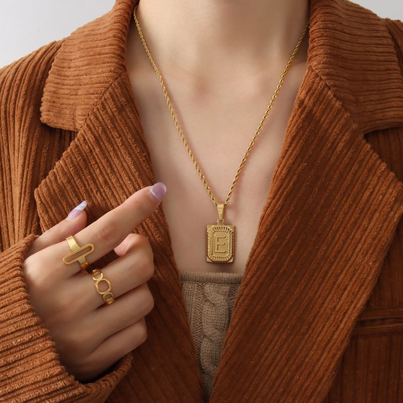 Gold Letter A Necklace 50cm Titanium Steel 26 Letter Square Necklace