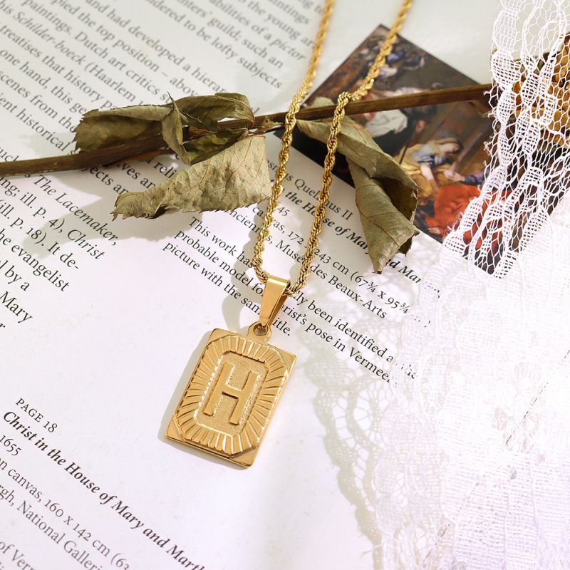 Gold Letter A Necklace 50cm Titanium Steel 26 Letter Square Necklace