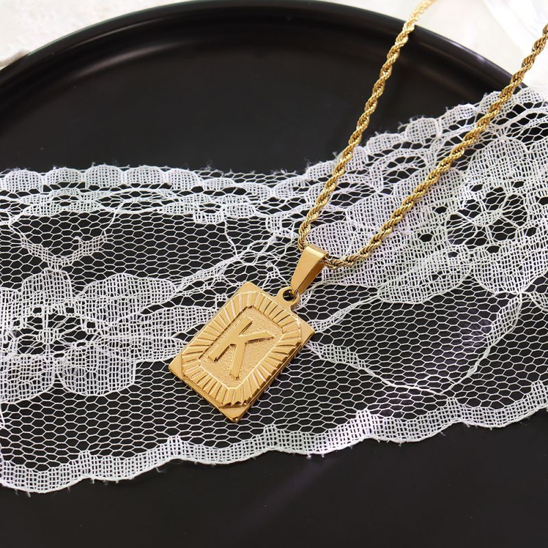 Gold Letter A Necklace 50cm Titanium Steel 26 Letter Square Necklace