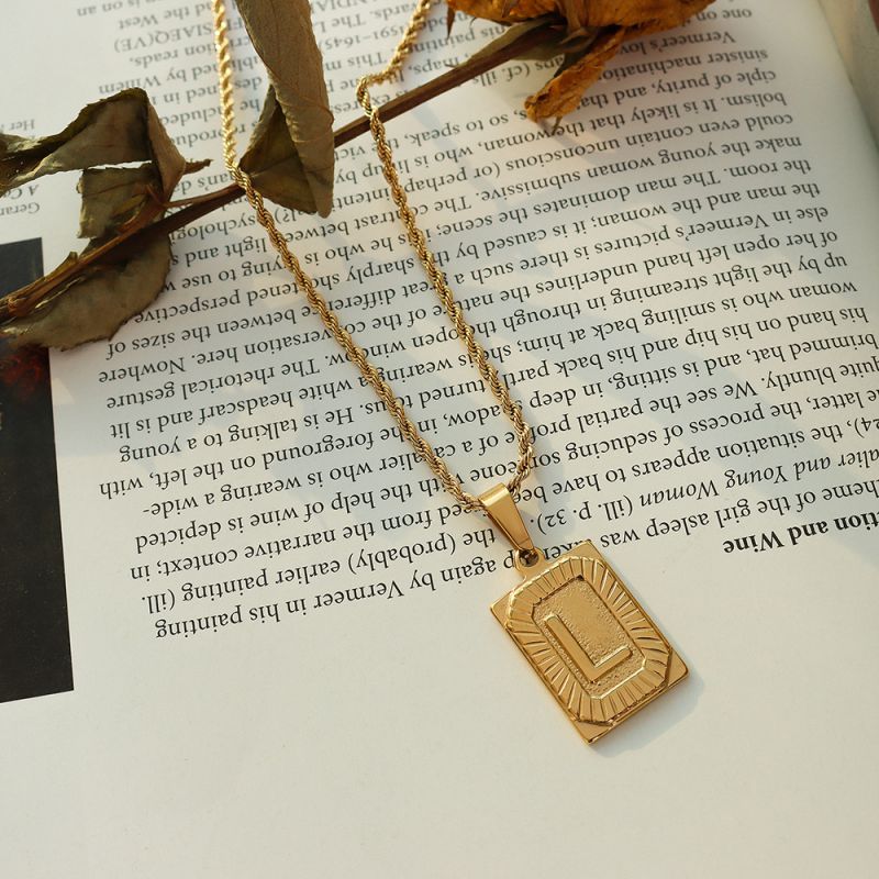 Gold Letter A Necklace 50cm Titanium Steel 26 Letter Square Necklace