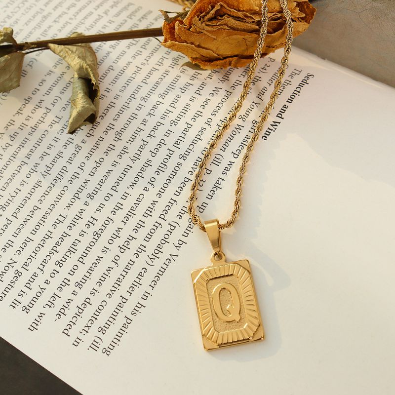 Gold Letter A Necklace 50cm Titanium Steel 26 Letter Square Necklace