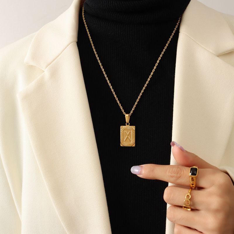 Gold Letter A Necklace 50cm Titanium Steel 26 Letter Square Necklace