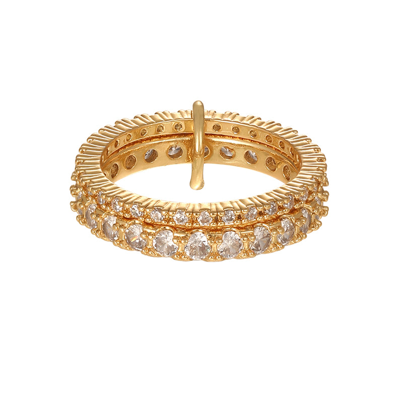 Gold And Silver 1 Copper Inlaid Zircon Circle Color Matching Multi-layer Ring