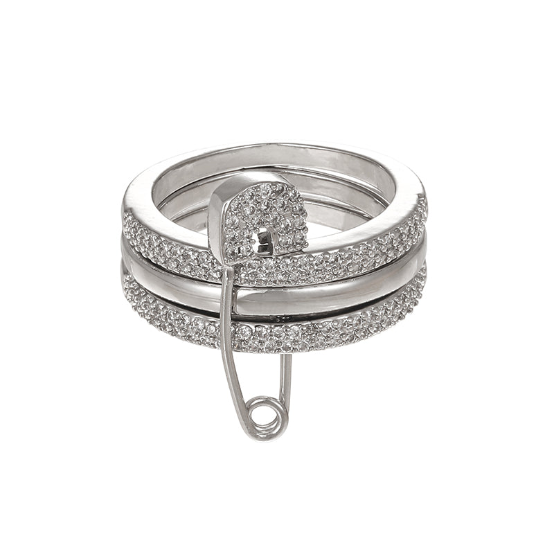 Gold And Silver 1 Copper Inlaid Zircon Circle Color Matching Multi-layer Ring