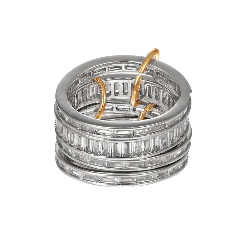 Gold And Silver 1 Copper Inlaid Zircon Circle Color Matching Multi-layer Ring