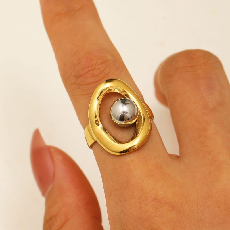 Ring 1# Stainless Steel Colorblock Bead Open Ring