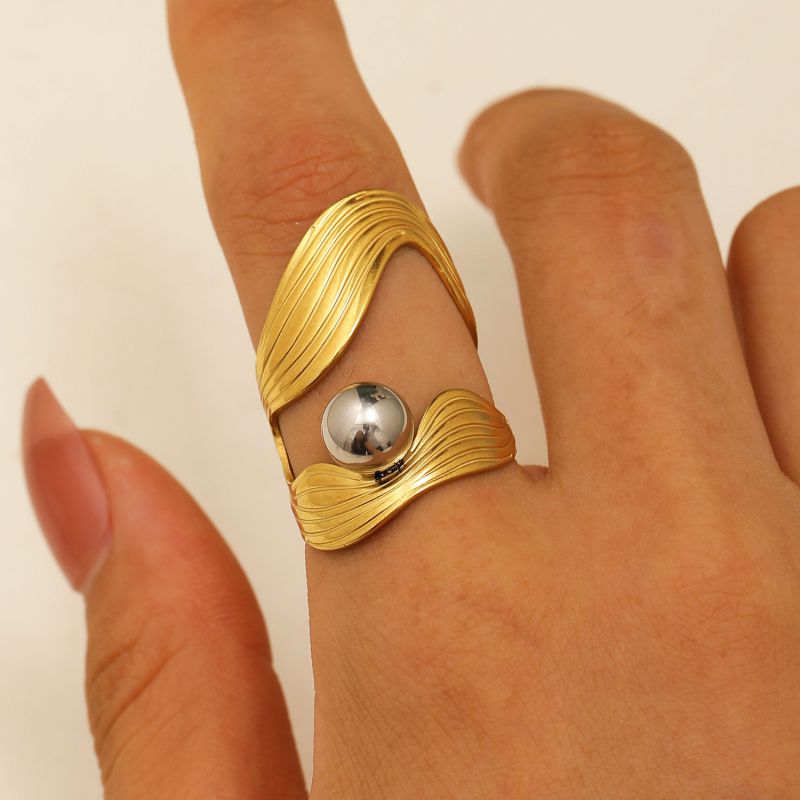 Ring 1# Stainless Steel Colorblock Bead Open Ring