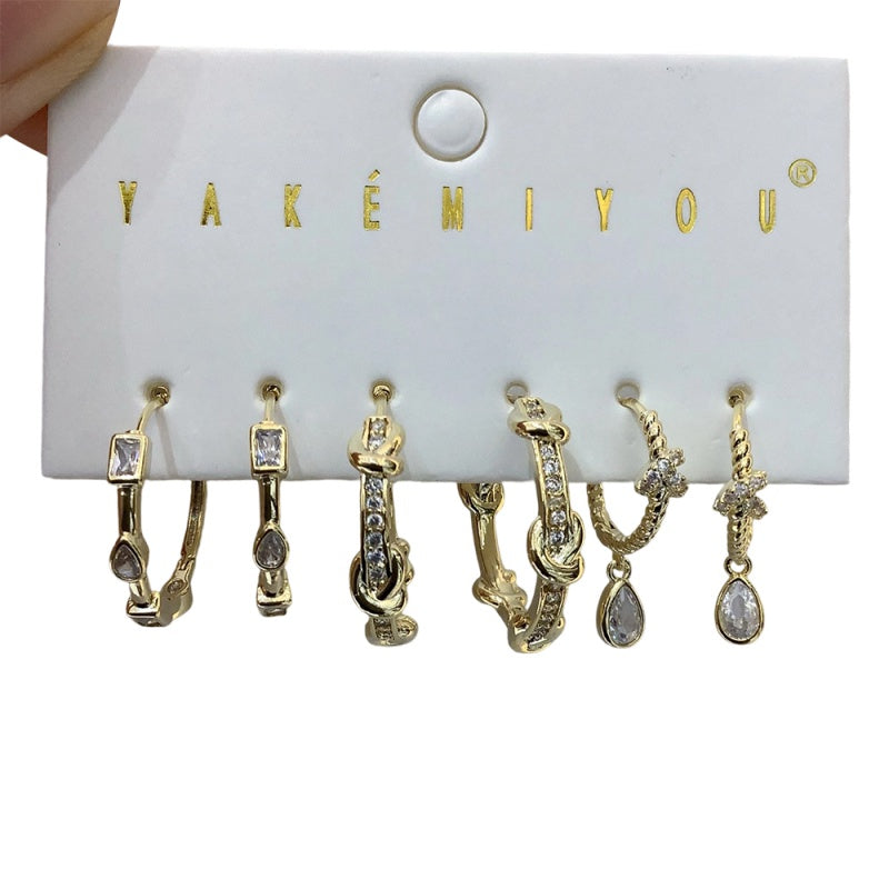 Gold Copper And Zircon Geometric Earrings Set Of 6