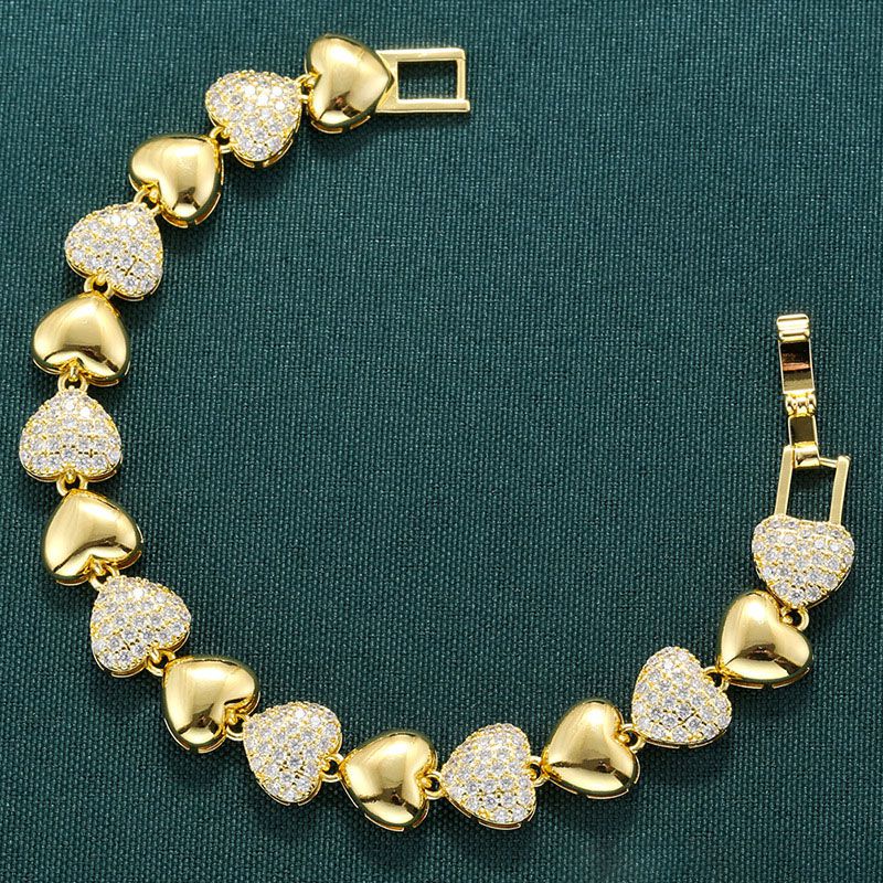 Gold And White Diamond Heart Bracelet Copper Diamond Heart Bracelet