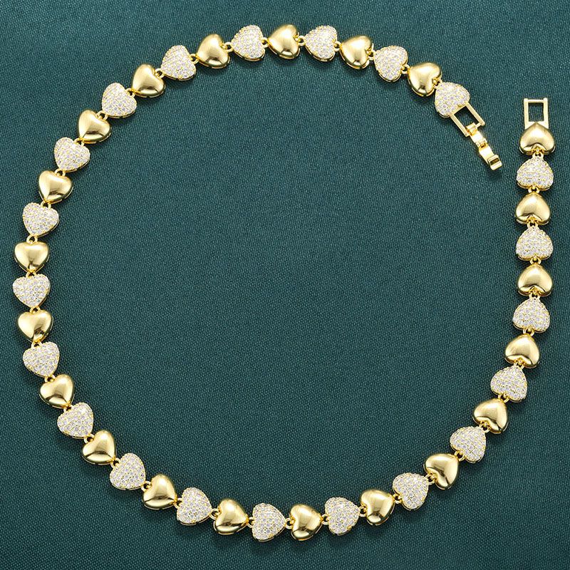 Gold And White Diamond Heart Bracelet Copper Diamond Heart Bracelet