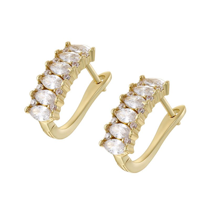 1 Pair Of Gold And White Diamond U-shaped Earrings Copper Diamond U-shaped Earrings