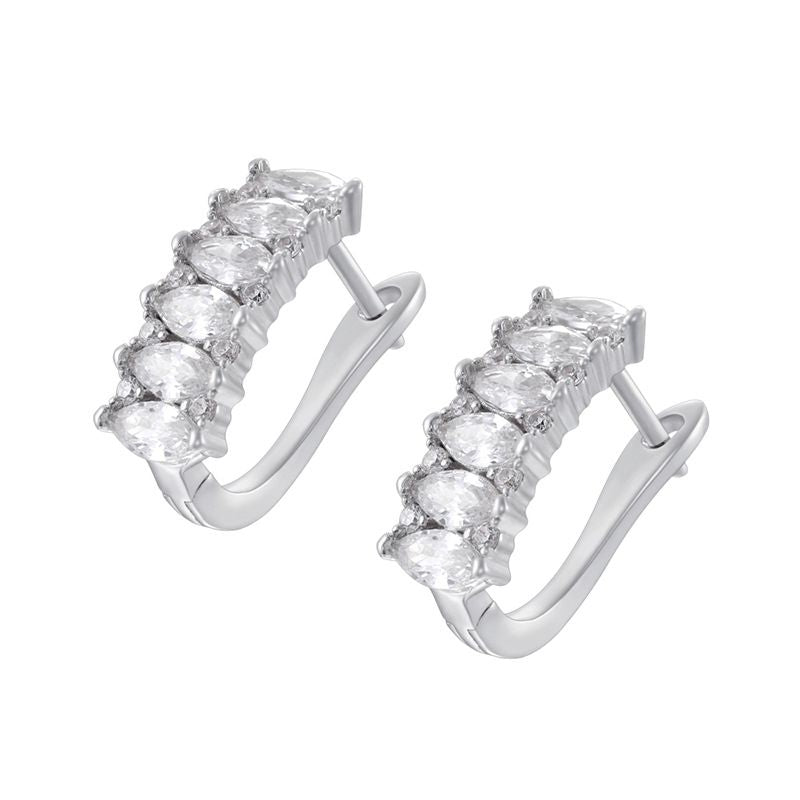 1 Pair Of Gold And White Diamond U-shaped Earrings Copper Diamond U-shaped Earrings