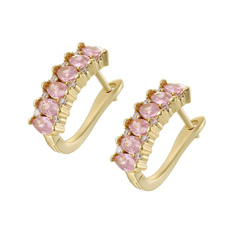 1 Pair Of Gold And White Diamond U-shaped Earrings Copper Diamond U-shaped Earrings