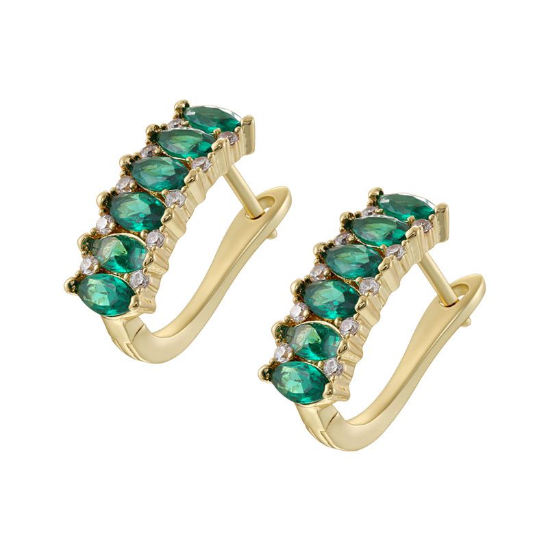 1 Pair Of Gold And White Diamond U-shaped Earrings Copper Diamond U-shaped Earrings