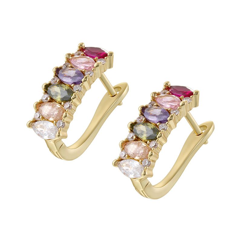 1 Pair Of Gold And White Diamond U-shaped Earrings Copper Diamond U-shaped Earrings