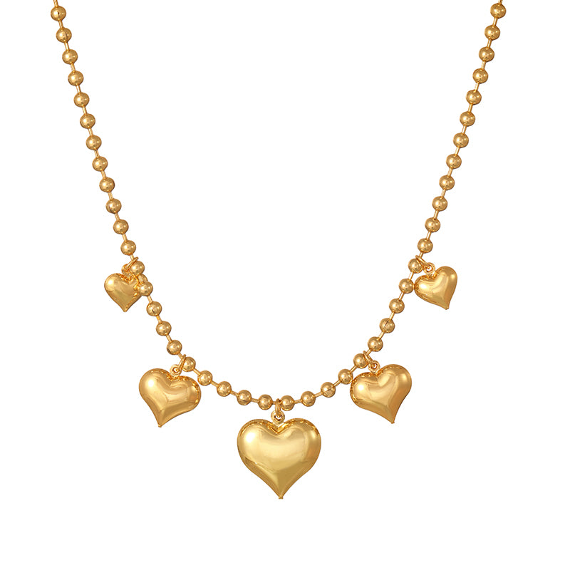 Gold 1 Copper Heart Bead Necklace (4mm)