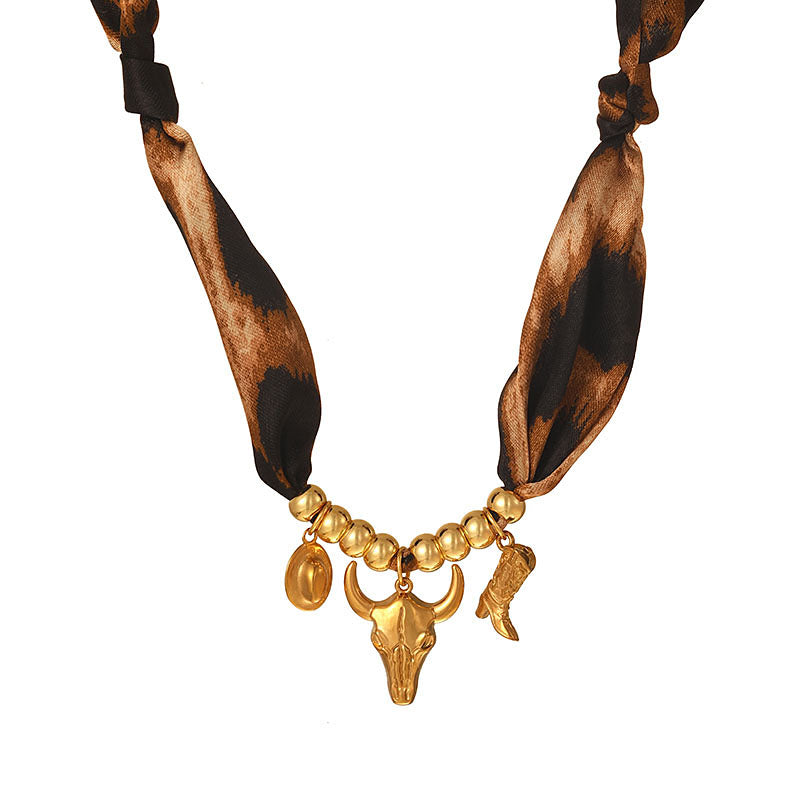 Red Titanium Steel Cherry Ladybug Beaded Printed Fabric Necklace (8mm)