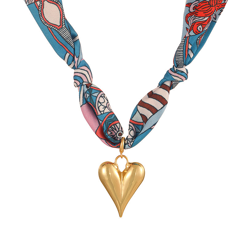 Color 1 Copper Heart Print Fabric Necklace