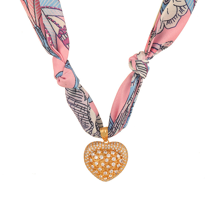 Color 1 Copper Heart Print Fabric Necklace