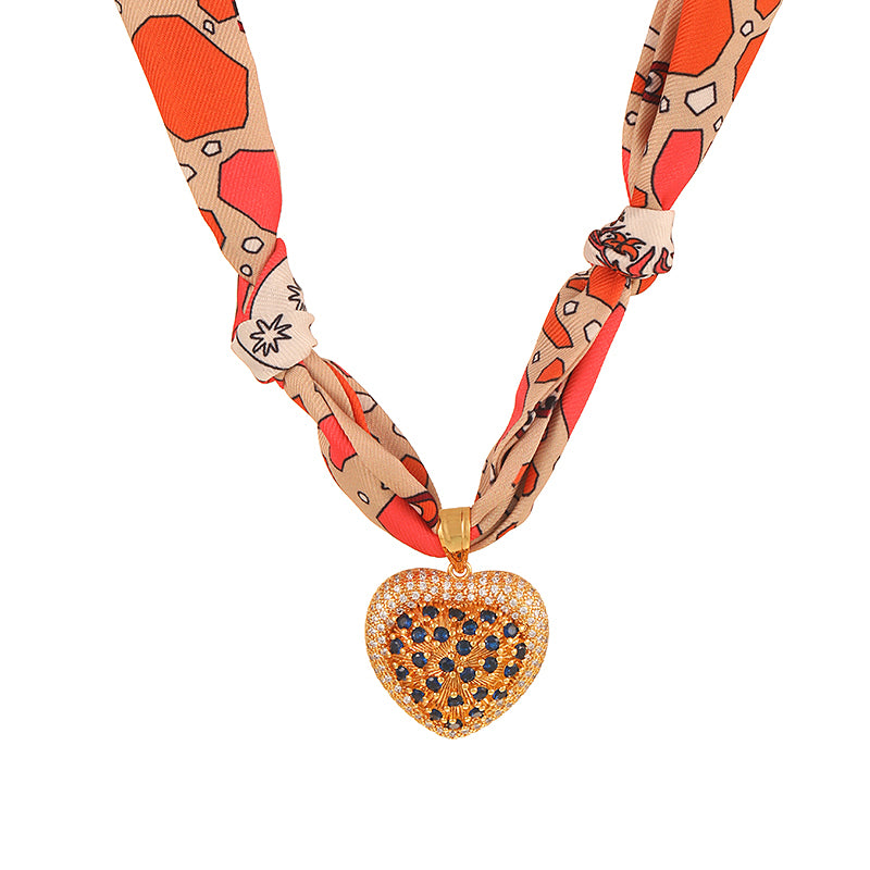 Color 1 Copper Heart Print Fabric Necklace