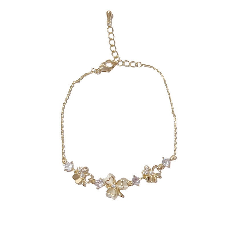 Gold-diamond Three-leaf Flower Bracelet (thick Real Gold Electroplating) Diamond Trefoil Bracelet