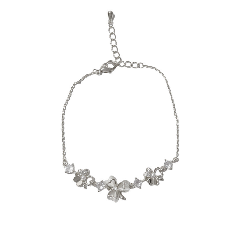 Gold-diamond Three-leaf Flower Bracelet (thick Real Gold Electroplating) Diamond Trefoil Bracelet