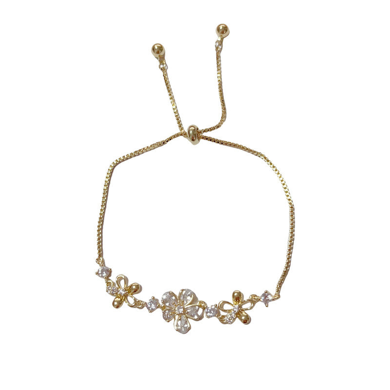 Gold-full Zirconium Flower Pull-out Bracelet (thickened Real Gold Electroplating) Copper Diamond Petal Bracelet