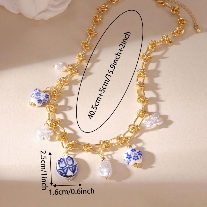 Gold Copper Print Ceramic Pendant Necklace