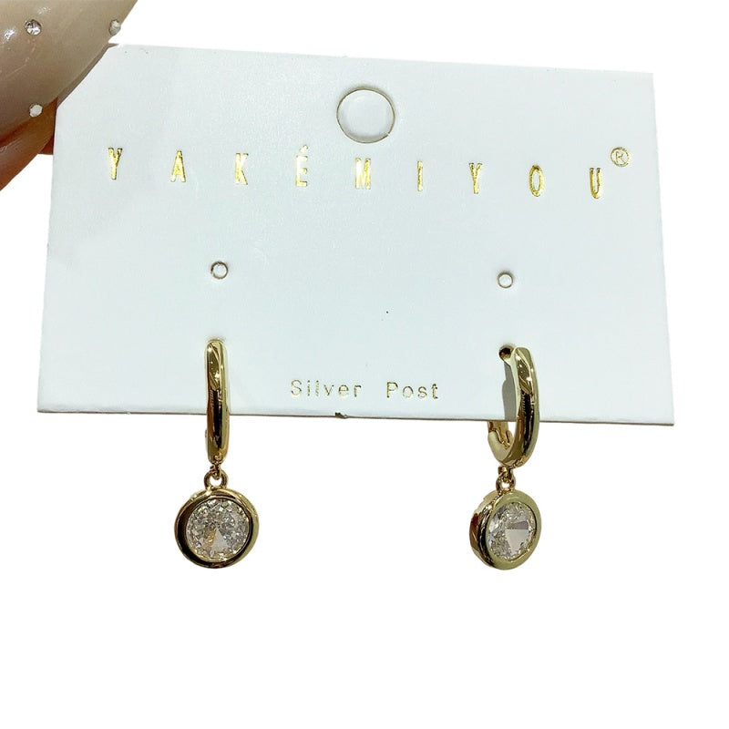 Gold Copper Round Earrings With Zircon