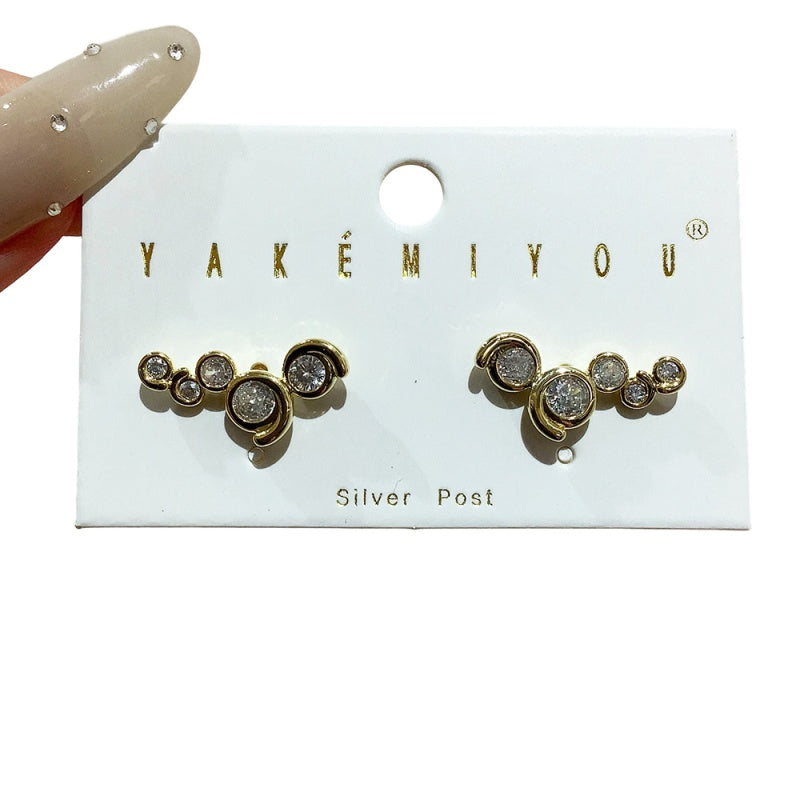 Gold Copper And Zircon Geometric Earrings