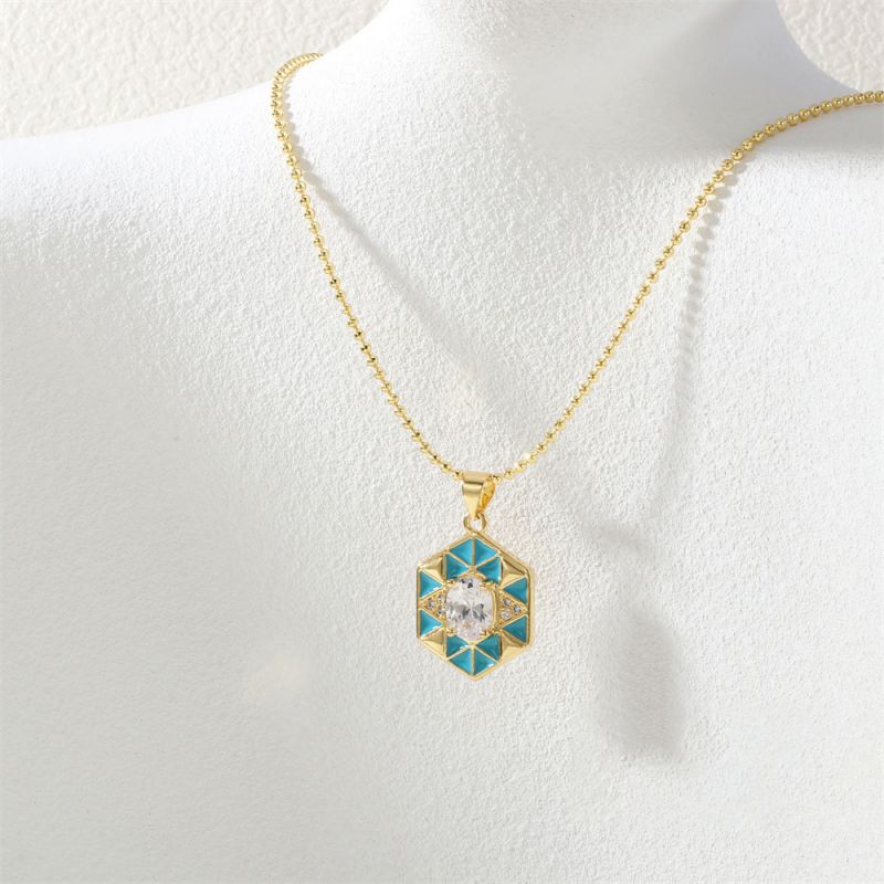 Necklace-b Copper Diamond Dripping Polygonal Necklace