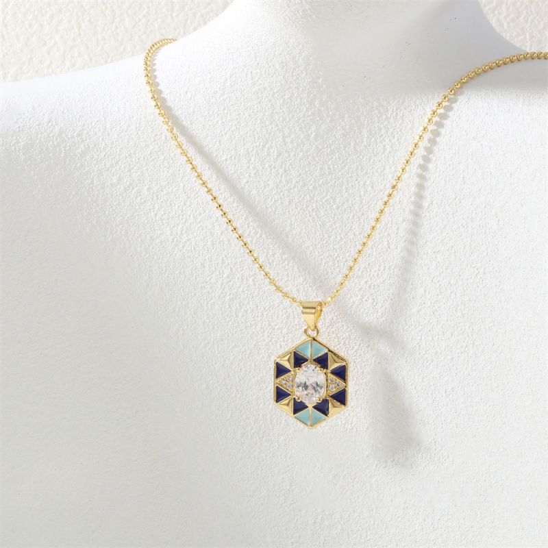 Necklace-b Copper Diamond Dripping Polygonal Necklace
