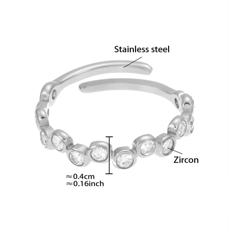 Gold White Zircon Ring Stainless Steel Round Ring With Diamonds