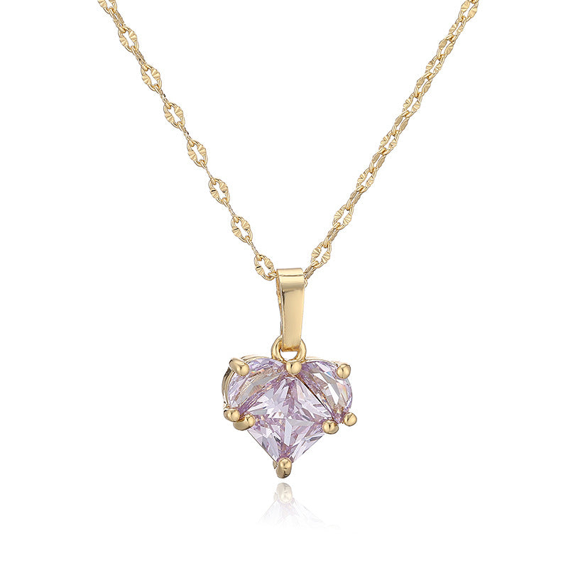 Gold And White Diamond Heart Necklace Copper Diamond Heart Necklace