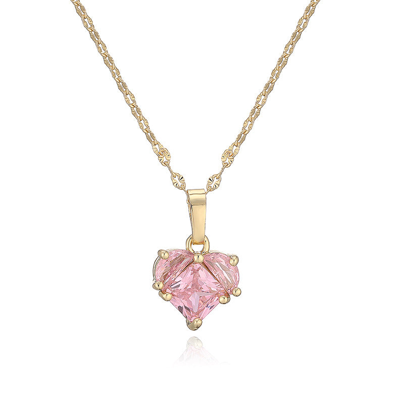 Gold And White Diamond Heart Necklace Copper Diamond Heart Necklace