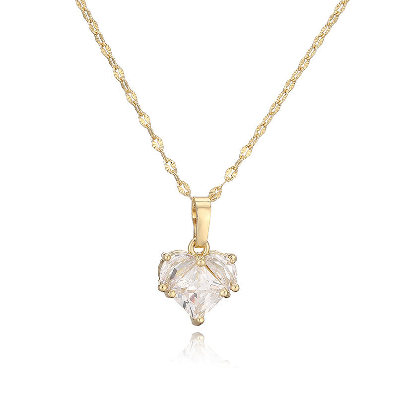 Gold And White Diamond Heart Necklace Copper Diamond Heart Necklace