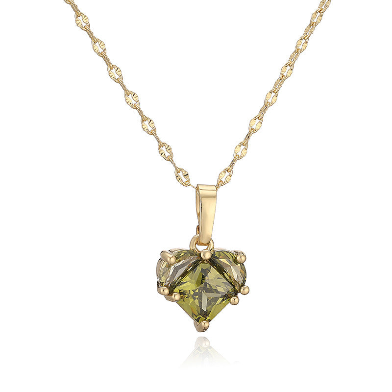 Gold And White Diamond Heart Necklace Copper Diamond Heart Necklace