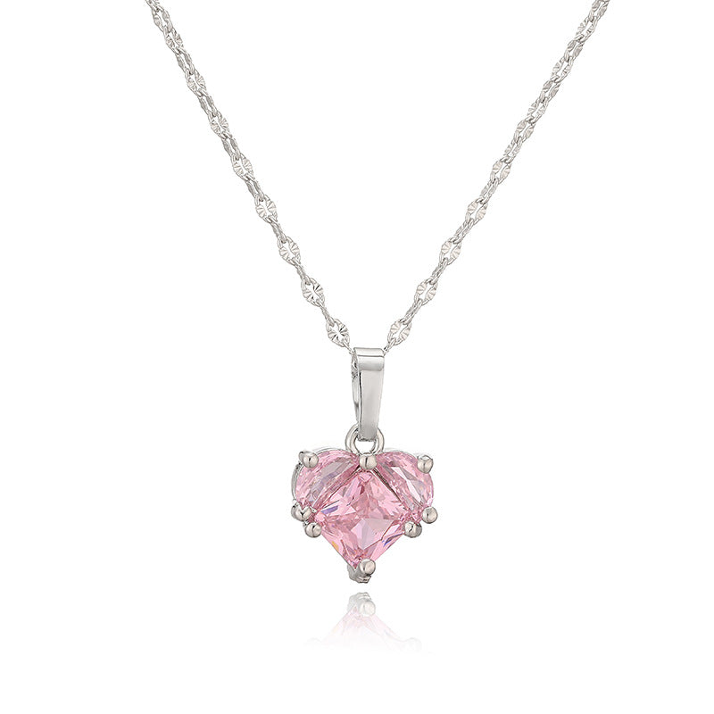 Gold And White Diamond Heart Necklace Copper Diamond Heart Necklace
