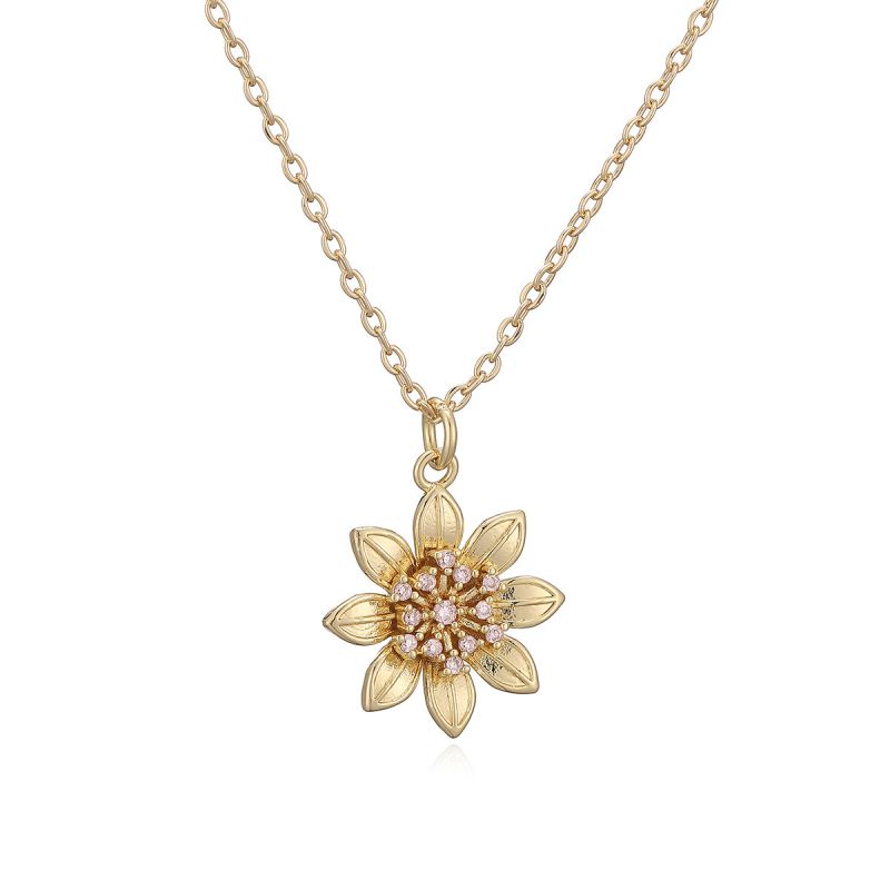 Sunflower 2 Copper Gold-plated Sunflower Necklace With Zirconium