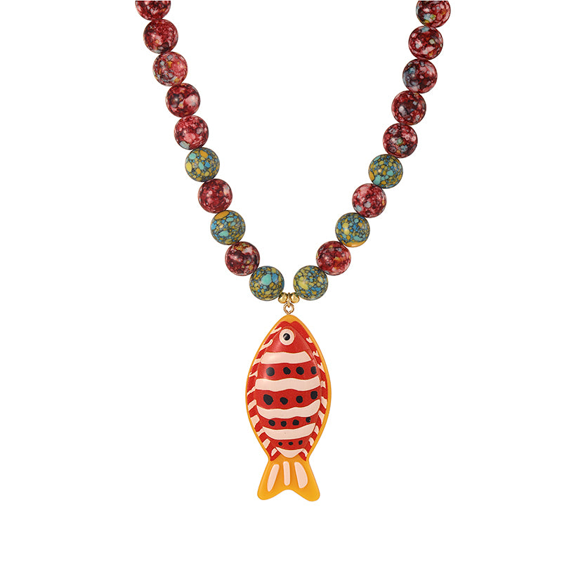 Color Resin Fish Beaded Copper Necklace