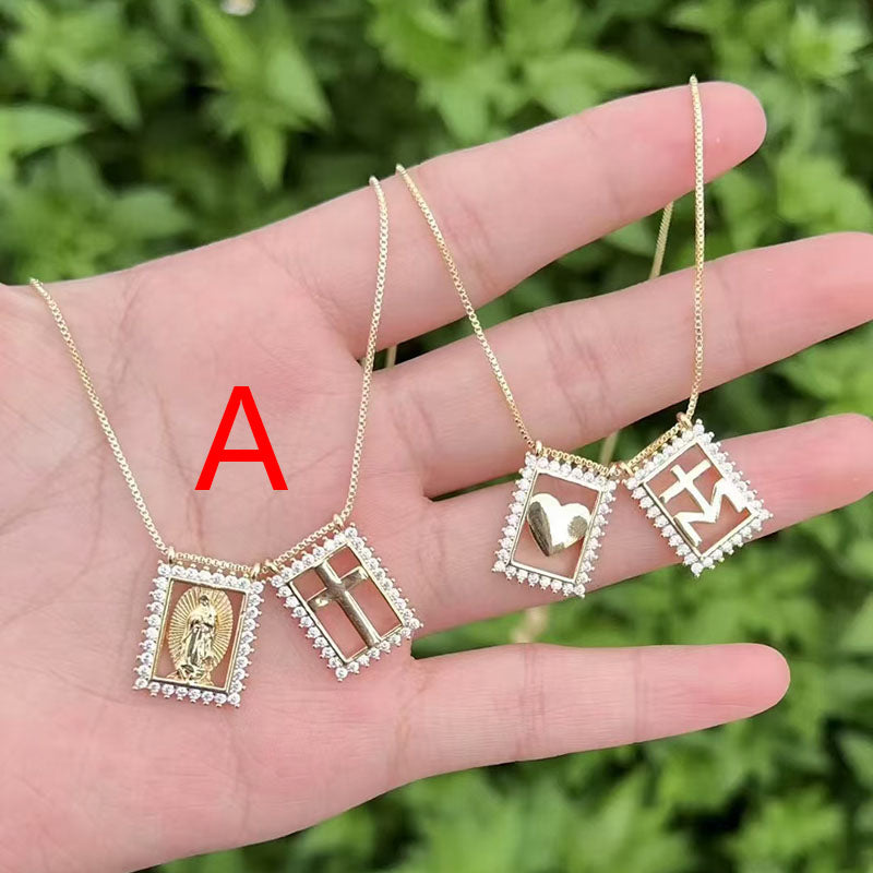 B Copper-gilt Square Necklace With Diamonds