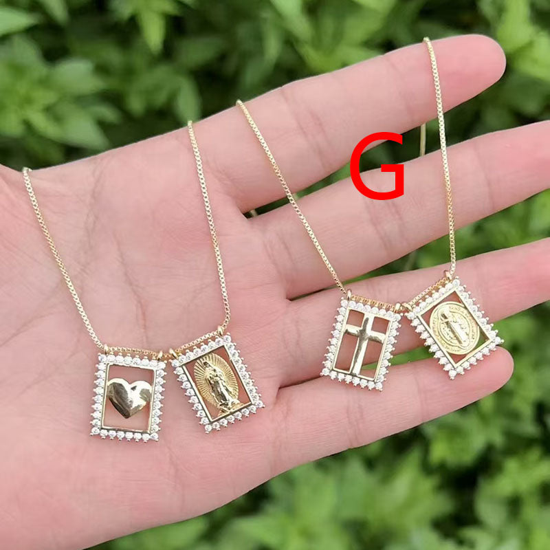 B Copper-gilt Square Necklace With Diamonds