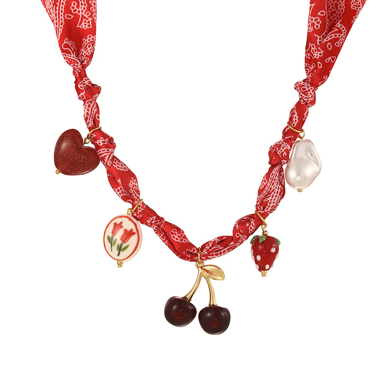 Gold Copper Oil-drip Heart Bead Necklace