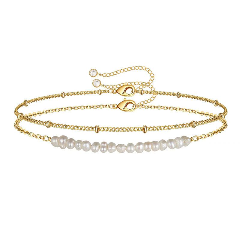Gold Bracelet 2# Stainless Steel Beaded Double Bracelet