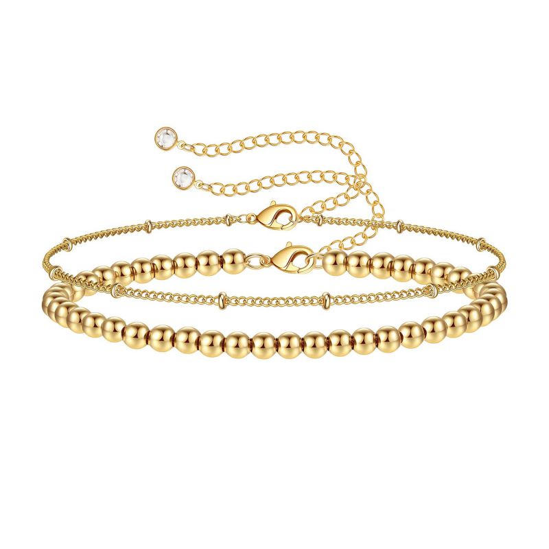 Gold Bracelet 2# Stainless Steel Beaded Double Bracelet