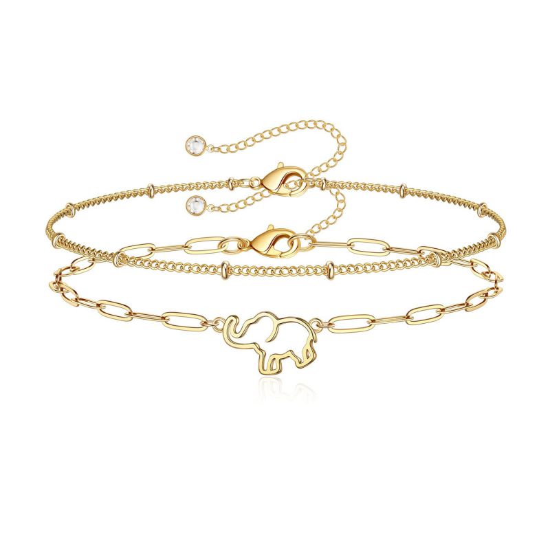 Gold Bracelet 2# Stainless Steel Beaded Double Bracelet